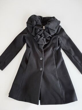 Elegant Black Coat for Women Statement Collar Dress Jacket S